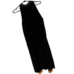 White House Black Market black Elastane beaded  highneck Halter Mini dr…
